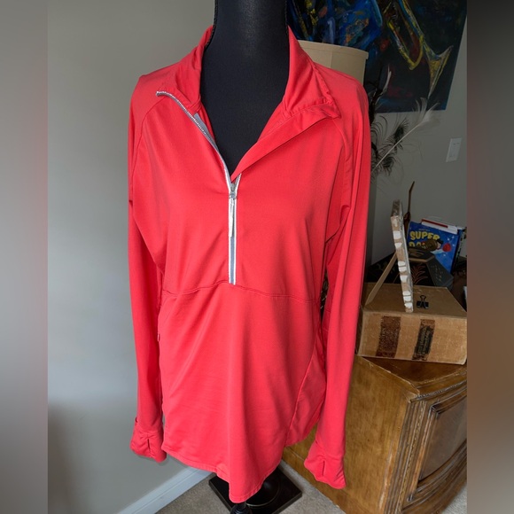 Athleta Tops - Athleta Vibrant Red Quarter Zip Pullover Hoodie Size M Lightweight Activewear